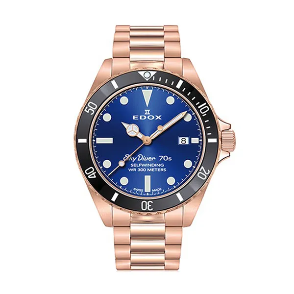 Đồng Hồ Nam Edox Skydiver 70S Date Automatic Blue Dial Watch 80112 37RNM BUI Màu Xanh/ Vàng Hồng