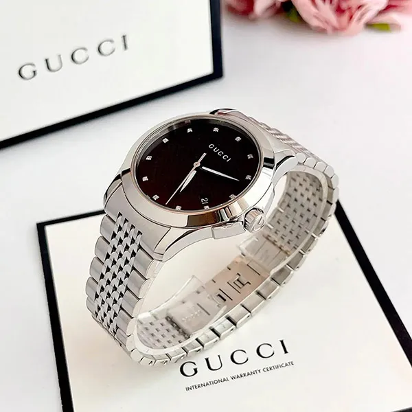 Đồng Hồ Nam Gucci YA126405 Black Dial Stainless Steel Strap Watch Màu Đen Bạc - Đồng hồ - Vua Hàng Hiệu