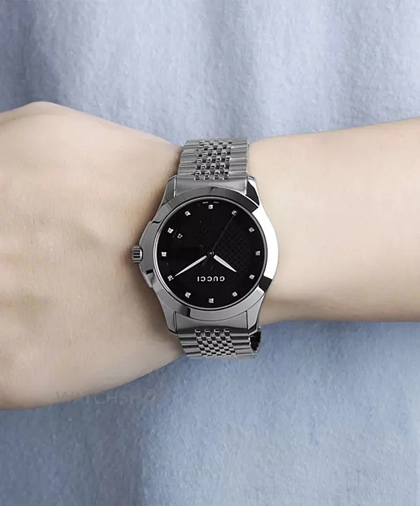 Đồng Hồ Nam Gucci YA126405 Black Dial Stainless Steel Strap Watch Màu Đen Bạc - Đồng hồ - Vua Hàng Hiệu