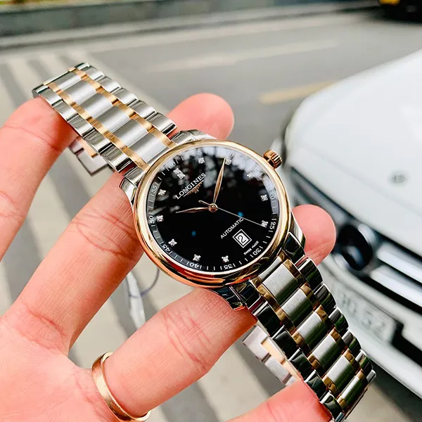 Đồng Hồ Nam Longines Automatic L2.628.5.59.7 Master Collection Diamond 18K Rosegold Màu Bạc Đen - Đồng hồ - Vua Hàng Hiệu