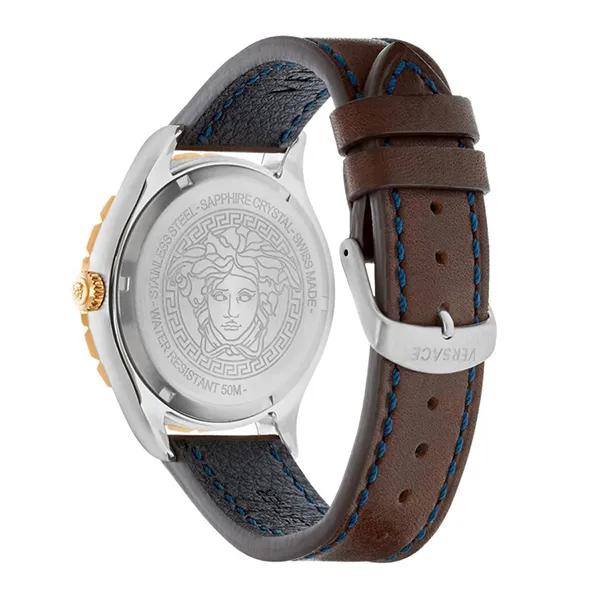 Đồng Hồ Nam Versace Hellenyium GMT Blue Dial Men's Watch V11080017 Màu Nâu/Xanh