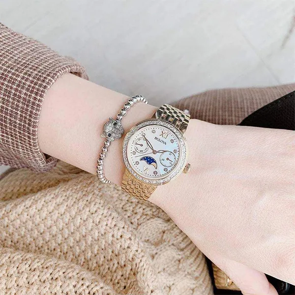 Đồng Hồ Nữ Bulova Quartz Goldtone Diamond 98R224 Màu Vàng Gold