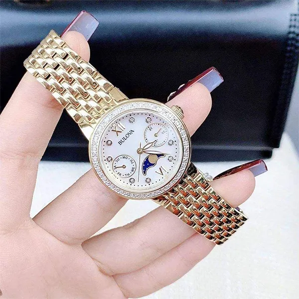 Đồng Hồ Nữ Bulova Quartz Goldtone Diamond 98R224 Màu Vàng Gold
