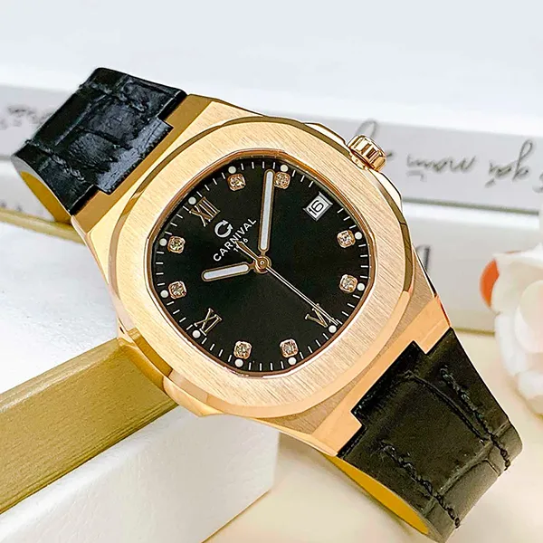 Đồng Hồ Nữ Carnival Watch 8160L-VH-DD-D Màu Đen - Vàng Hồng