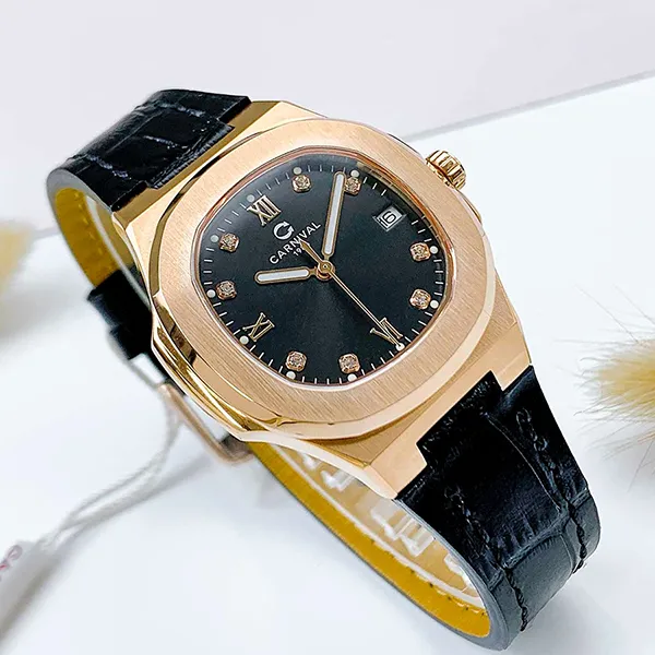 Đồng Hồ Nữ Carnival Watch 8160L-VH-DD-D Màu Đen - Vàng Hồng