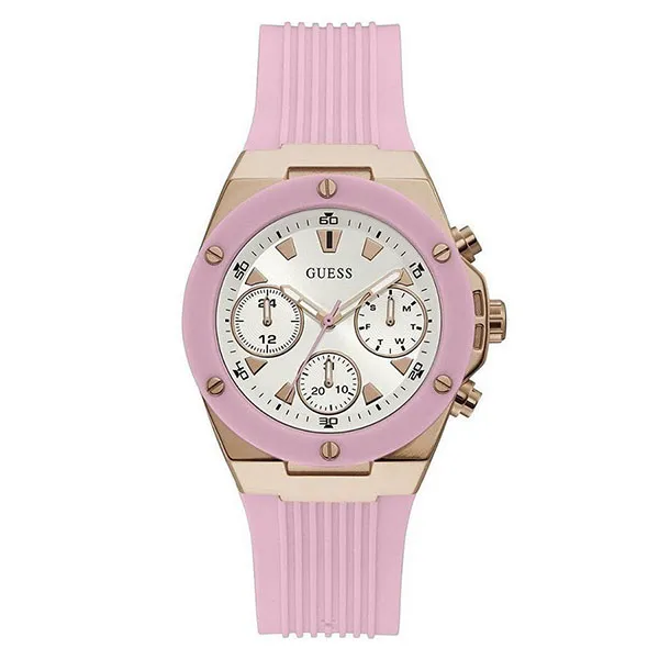 Đồng Hồ Nữ Guess Athena White Dial Pink Rubber Strap Watch For Women GW0030L4 Màu Hồng Vàng