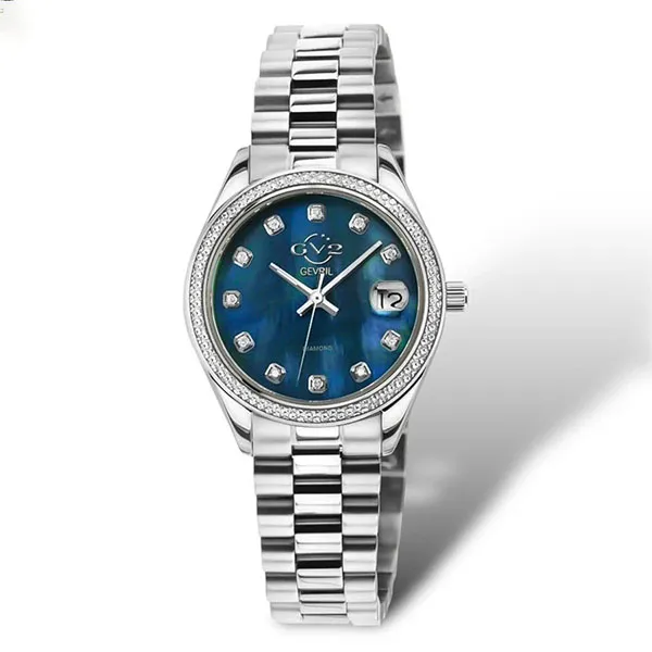 Đồng Hồ Nữ GV2 By Gevril Quartz Turin Diamond 12429B Màu Bạc Xanh - Đồng hồ - Vua Hàng Hiệu