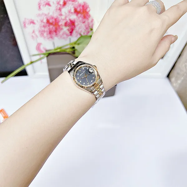 Đồng Hồ Nữ Mathey-Tissot Mathey II Quartz Crystal Black Dial D710BN Màu Bạc Phối Vàng