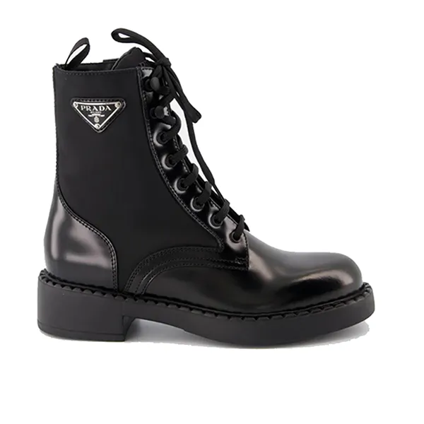 Giày Boot Nữ Prada Leather And Re-Nylon Combat Màu Đen Size 36