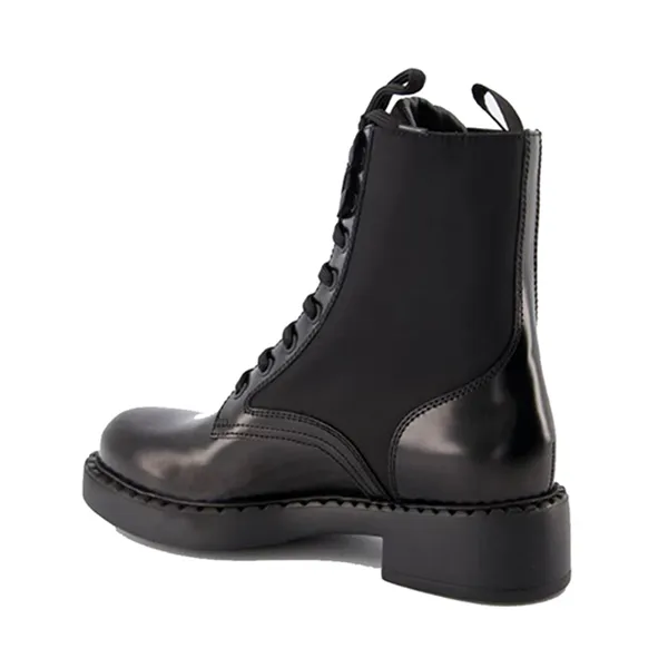 Giày Boot Nữ Prada Leather And Re-Nylon Combat Màu Đen Size 36