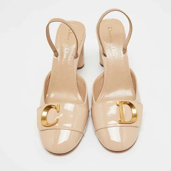 Giày Cao Gót Dior Beige Patent Leather Slingback Pumps Màu Be Size 37