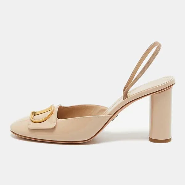 Giày Cao Gót Dior Beige Patent Leather Slingback Pumps Màu Be Size 37