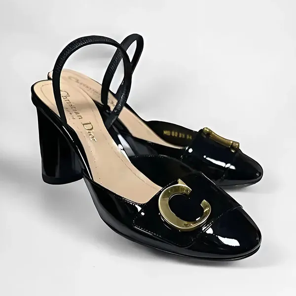 Giày Cao Gót Nữ Dior Spartiates En Cuir Verni J'adior Sandals Màu Đen Size 37