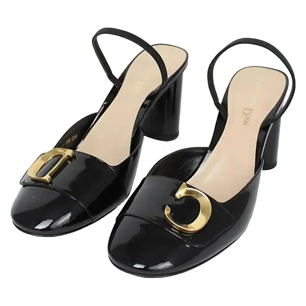 Giày Cao Gót Nữ Dior Spartiates En Cuir Verni J'adior Sandals Màu Đen Size 37