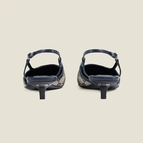 Giày Cao Gót Nữ Gucci GG Slingback Pump 693210 KY980 4061 Màu Navy/Xám Size 36.5