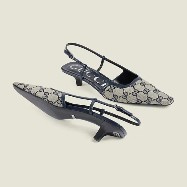 Giày Cao Gót Nữ Gucci GG Slingback Pump 693210 KY980 4061 Màu Navy/Xám Size 36.5