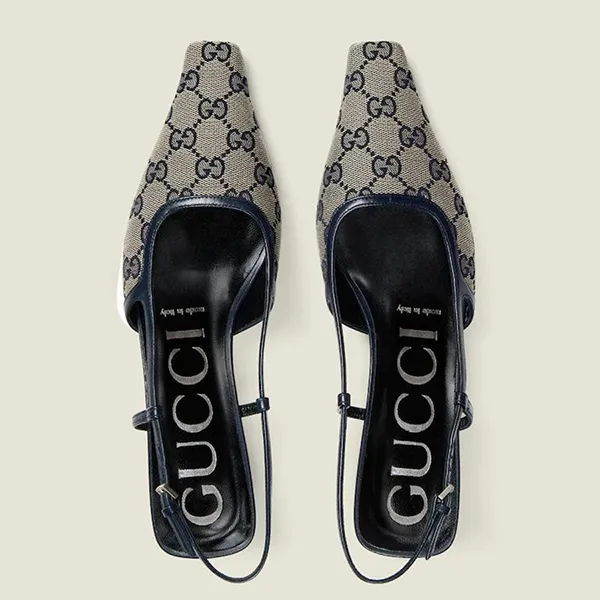 Giày Cao Gót Nữ Gucci GG Slingback Pump 693210 KY980 4061 Màu Navy/Xám Size 36.5