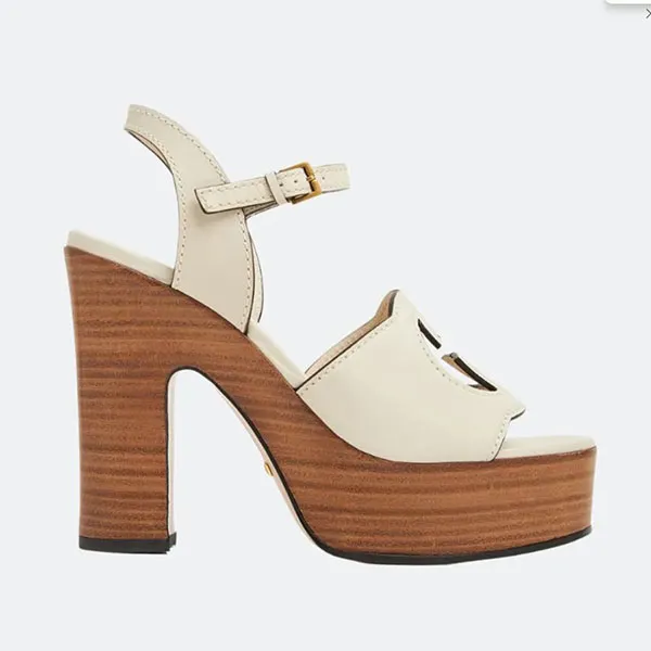 Giày Cao Gót Nữ Gucci Interlocking GG Leather Cream Sandals 730022 US000 9022 Màu Trắng Nâu Size 35.5 - Giày - Vua Hàng Hiệu