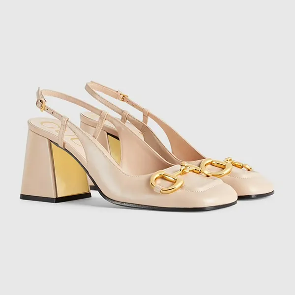 Giày Cao Gót Nữ Gucci Mid-Heel Slingback With Horsebit 643892-C9D00-6705 Màu Beige Size 35 - Giày - Vua Hàng Hiệu