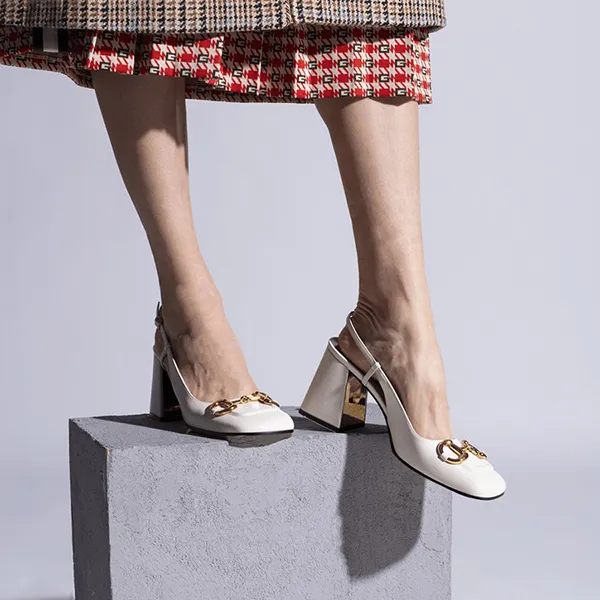 Giày Cao Gót Nữ Gucci Mid Heel Slingback With Horsebit 643892-C9D00-9022 Màu Kem Size 36.5 - Giày - Vua Hàng Hiệu
