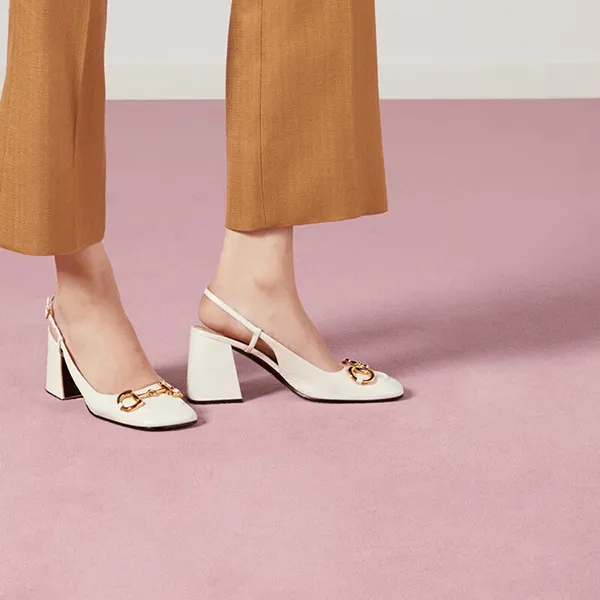 Giày Cao Gót Nữ Gucci Mid Heel Slingback With Horsebit 643892-C9D00-9022 Màu Kem Size 36.5 - Giày - Vua Hàng Hiệu