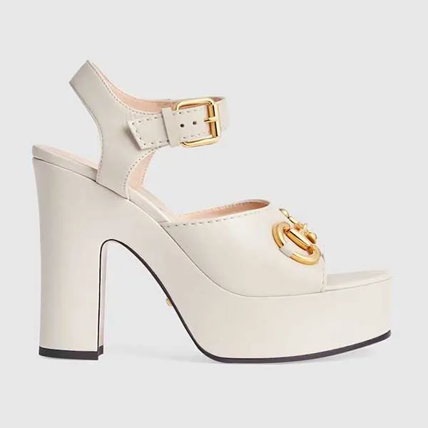 Giày Cao Gót Nữ Gucci Platform Sandal With Horsebit Màu Trắng Size 36.5 - Giày - Vua Hàng Hiệu