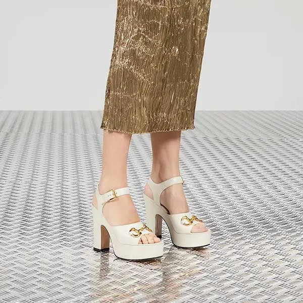 Giày Cao Gót Nữ Gucci Platform Sandal With Horsebit Màu Trắng Size 36.5 - Giày - Vua Hàng Hiệu