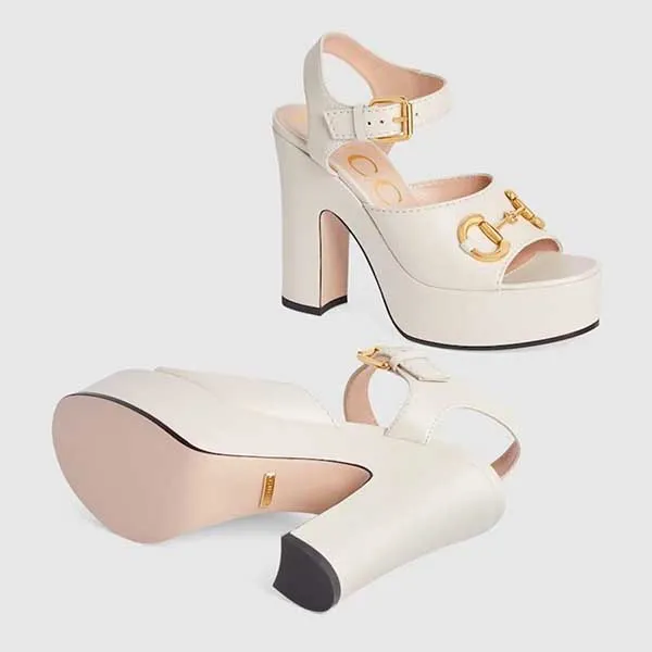 Giày Cao Gót Nữ Gucci Platform Sandal With Horsebit Màu Trắng Size 36.5 - Giày - Vua Hàng Hiệu