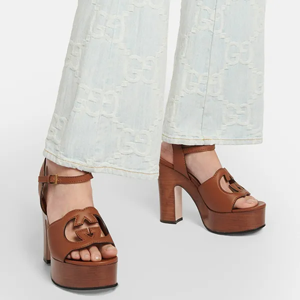 Giày Cao Gót Nữ Gucci Tan Interlocking G Sandals Màu Nâu Size 38.5 - Giày - Vua Hàng Hiệu
