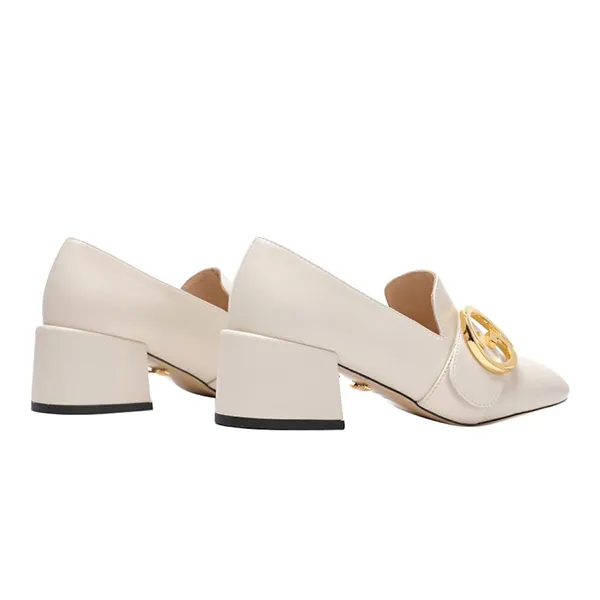 Giày Cao Gót Nữ Gucci Women's Natural Blonde Mid-Heel Pumps Màu Trắng Size 34.5