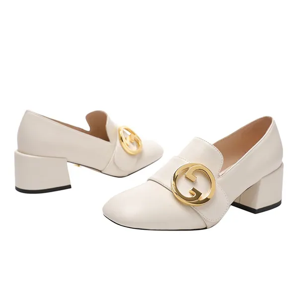 Giày Cao Gót Nữ Gucci Women's Natural Blonde Mid-Heel Pumps Màu Trắng Size 34.5