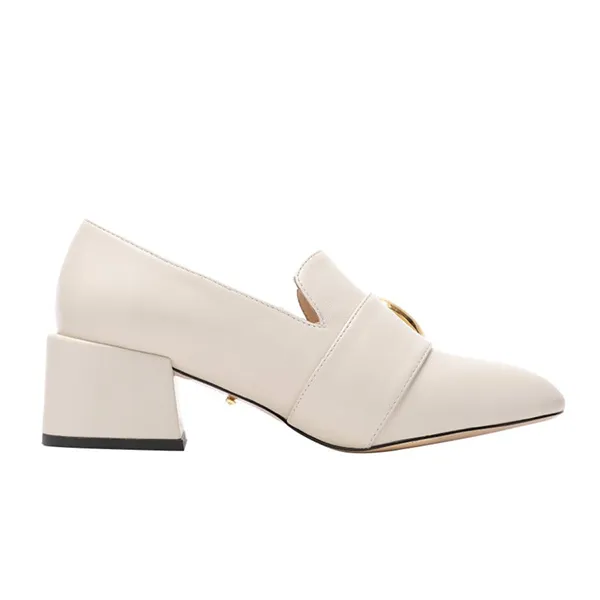 Giày Cao Gót Nữ Gucci Women's Natural Blonde Mid-Heel Pumps Màu Trắng Size 34.5