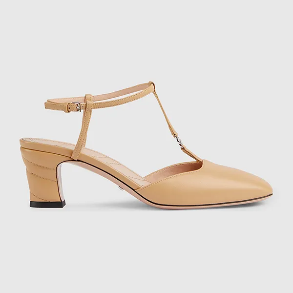 Giày Cao Gót Nữ Gucci Women's Petite GG Slingback Pump 723446 BKO00 9702 Màu Be Size 35