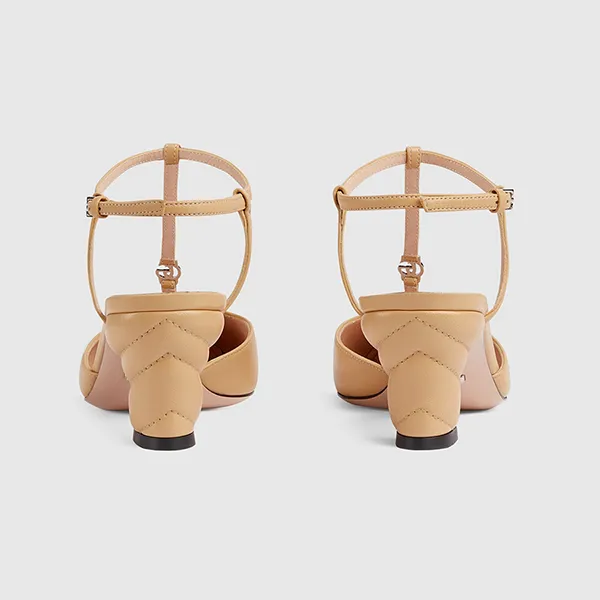 Giày Cao Gót Nữ Gucci Women's Petite GG Slingback Pump 723446 BKO00 9702 Màu Be Size 35