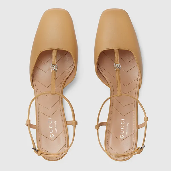 Giày Cao Gót Nữ Gucci Women's Petite GG Slingback Pump 723446 BKO00 9702 Màu Be Size 35