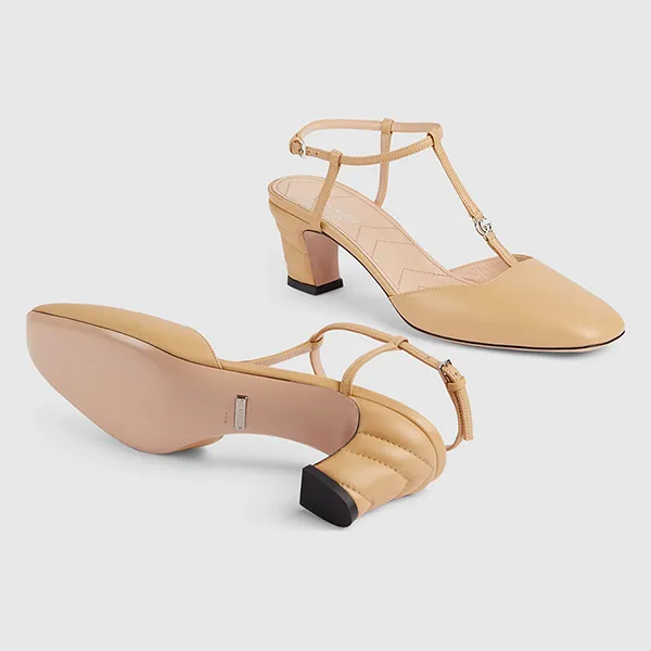 Giày Cao Gót Nữ Gucci Women's Petite GG Slingback Pump 723446 BKO00 9702 Màu Be Size 35