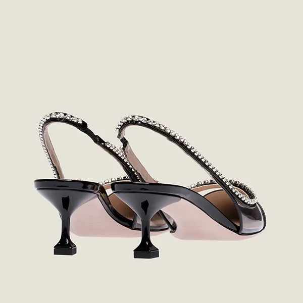Giày Cao Gót Nữ Miu Miu Patent Leather And PVC Crystal Embellished Slingback Pumps 5I362D_3R04 Màu Đen Size 36
