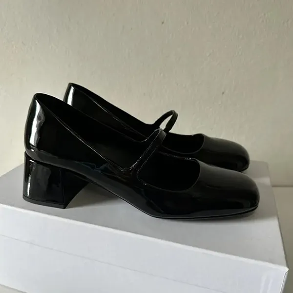 Giày Cao Gót Nữ Prada Leather Ballet Flats Màu Đen Size 35.5