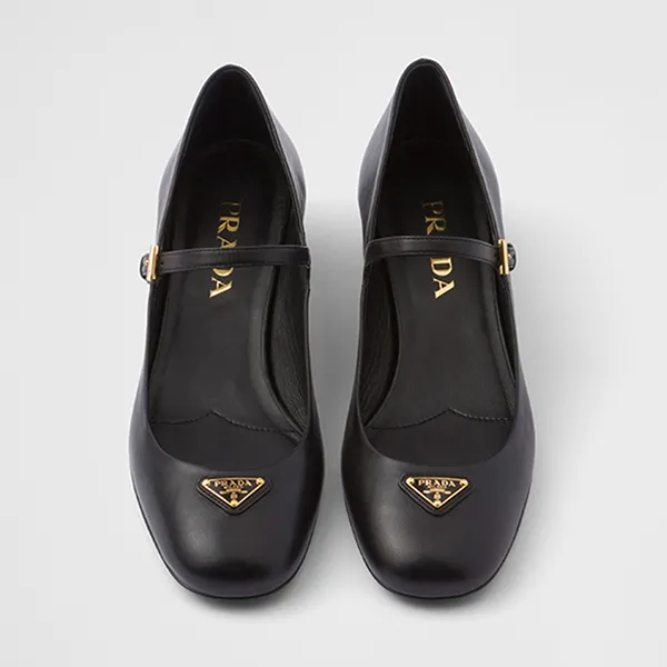 Giày Cao Gót Nữ Prada Nappa Leather Mary Jane Pumps Màu Đen Size 34.5