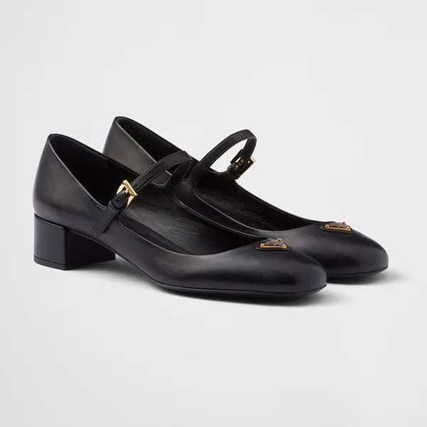 Giày Cao Gót Nữ Prada Nappa Leather Mary Jane Pumps Màu Đen Size 34.5