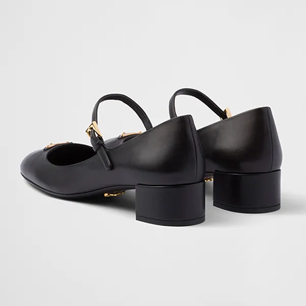 Giày Cao Gót Nữ Prada Nappa Leather Mary Jane Pumps Màu Đen Size 34.5