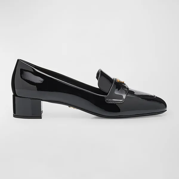 Giày Cao Gót Nữ Prada Vernice Patent Loafer Pumps Màu Đen Size 36