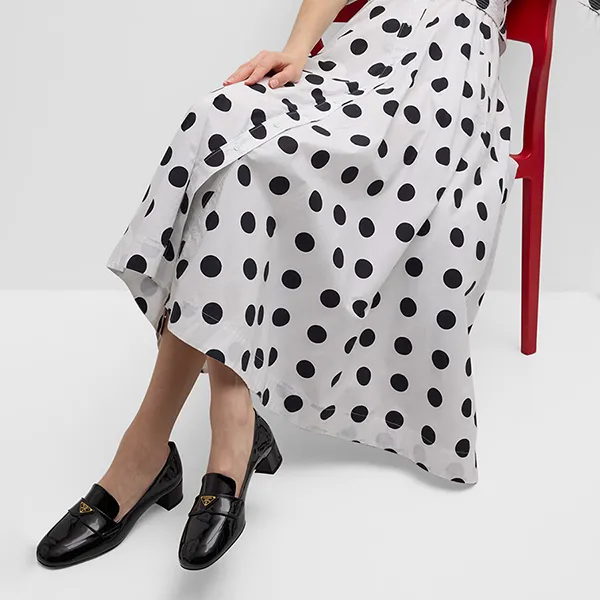 Giày Cao Gót Nữ Prada Vernice Patent Loafer Pumps Màu Đen Size 36