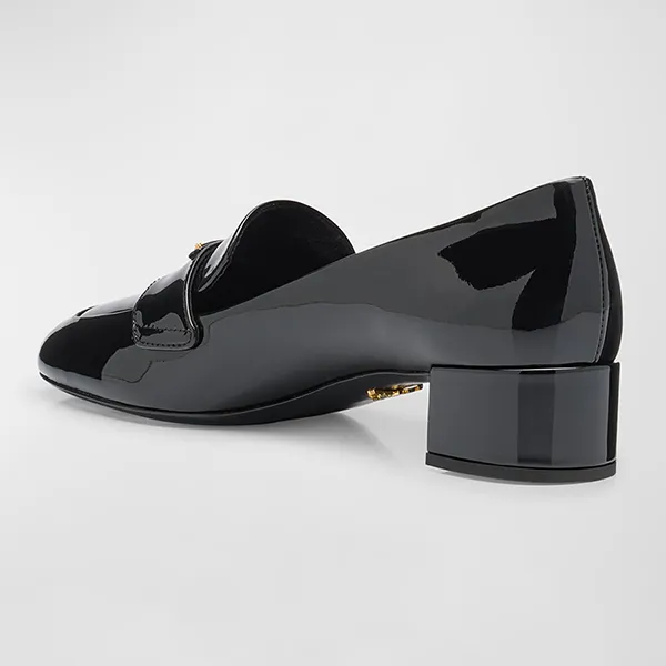 Giày Cao Gót Nữ Prada Vernice Patent Loafer Pumps Màu Đen Size 36