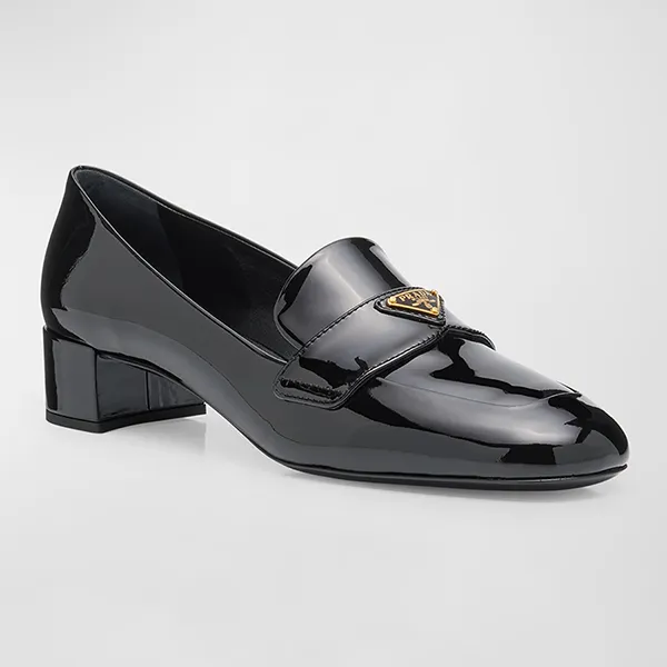 Giày Cao Gót Nữ Prada Vernice Patent Loafer Pumps Màu Đen Size 36