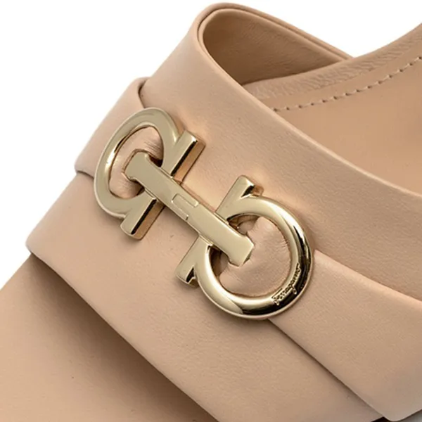 Giày Cao Gót Nữ Salvatore Ferragamo Double Gancini Sandals Màu Be Size 5