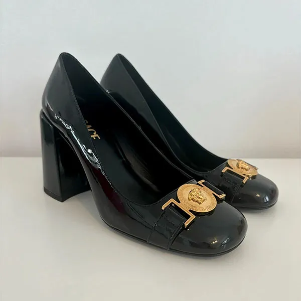 Giày Cao Gót Nữ Versace Square Toe Patent Leather Pumps Màu Đen Size 37 - Giày - Vua Hàng Hiệu