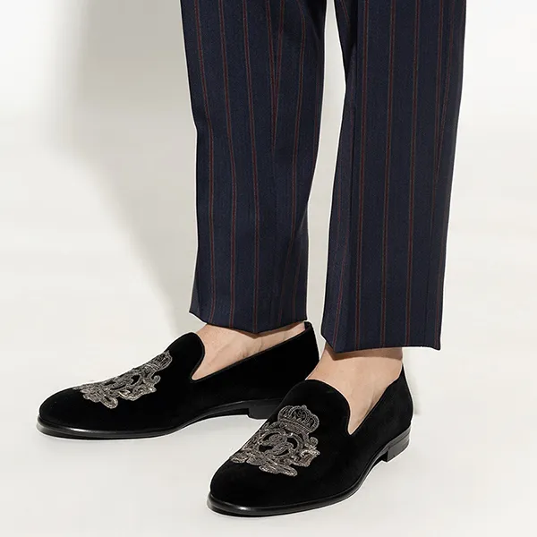 Giày Lười Nam Dolce & Gabbana Black Velvet Loafers A50490 AO249-8R747 Màu Đen Size 40