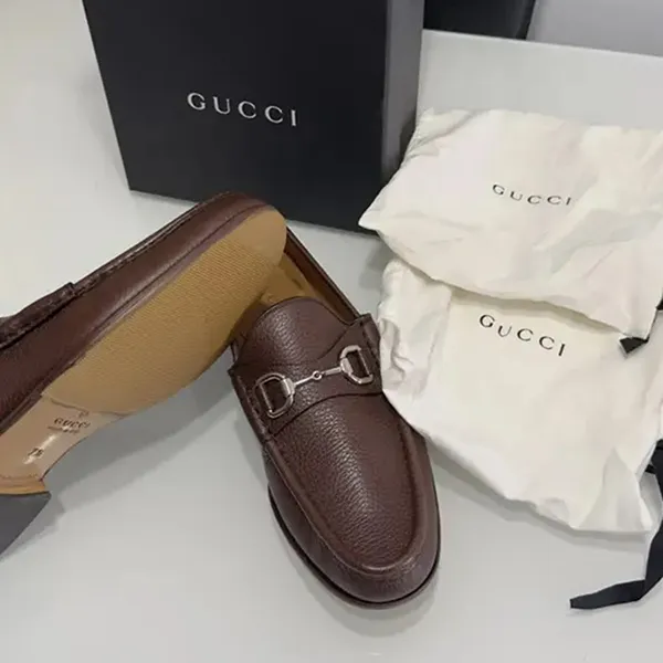 Giày Lười Nam Gucci Leather Flats Màu Nâu - Giày - Vua Hàng Hiệu