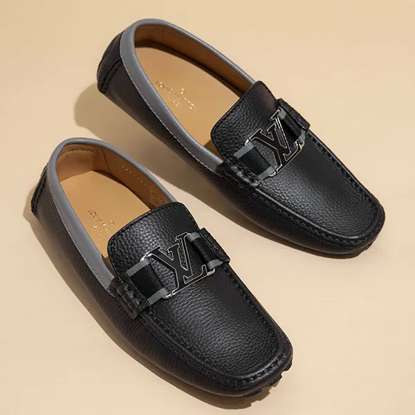Giày Lười Nam Louis Vuitton LV Monte Carlo Moccasin Màu Đen Size 42.5